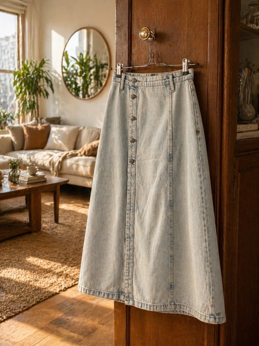 Ksubi Light Blue Asymmetrical Button-Front Denim Skirt